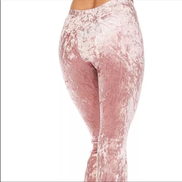 Barbie Pink velvet bell bottoms flared stretch pants rave festival sexy leggings - Picture 2 of 4